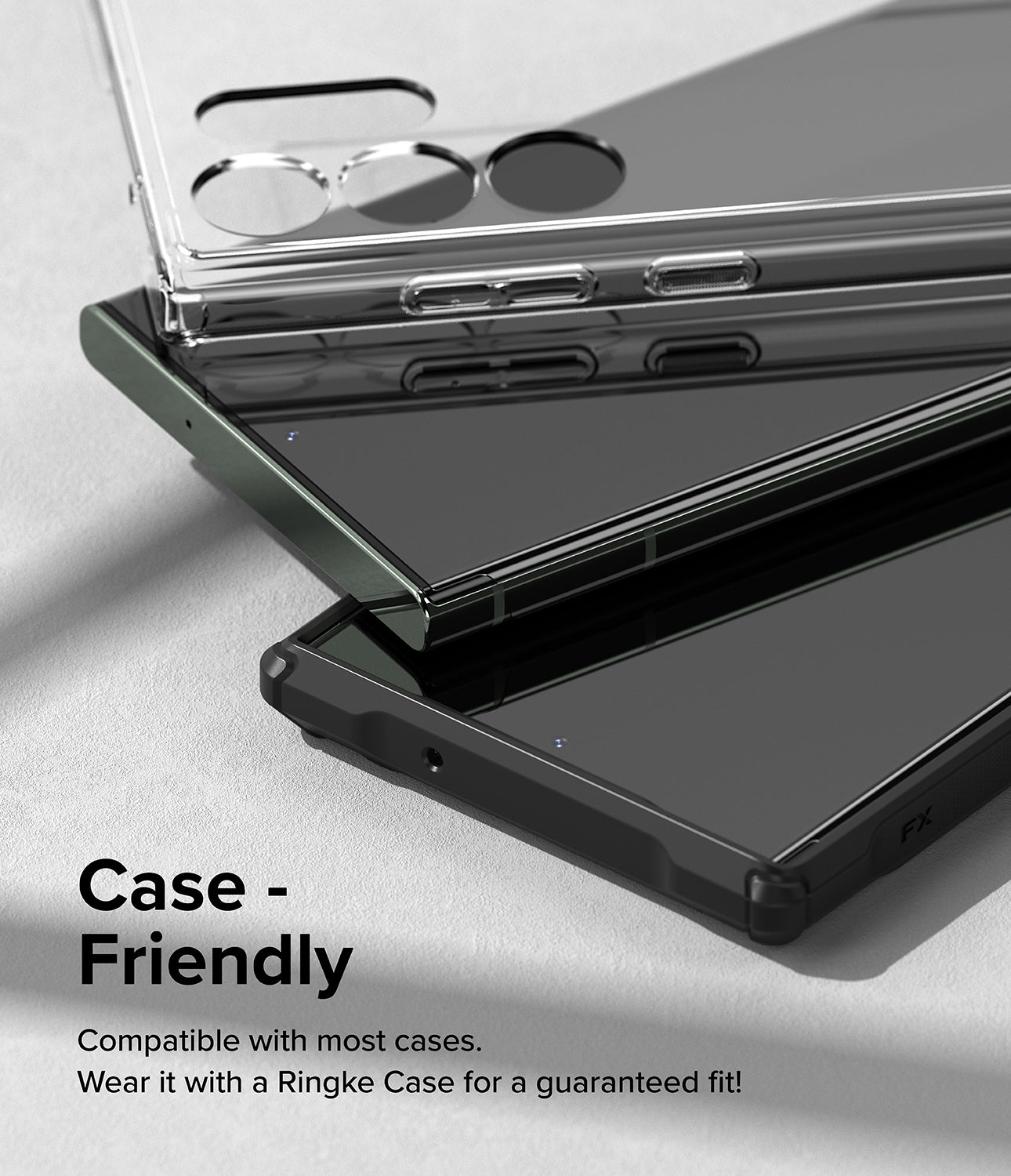 Case - Friendly l Compatible with most cases. Wear it with a Ringke Case for a guaranteed fit!