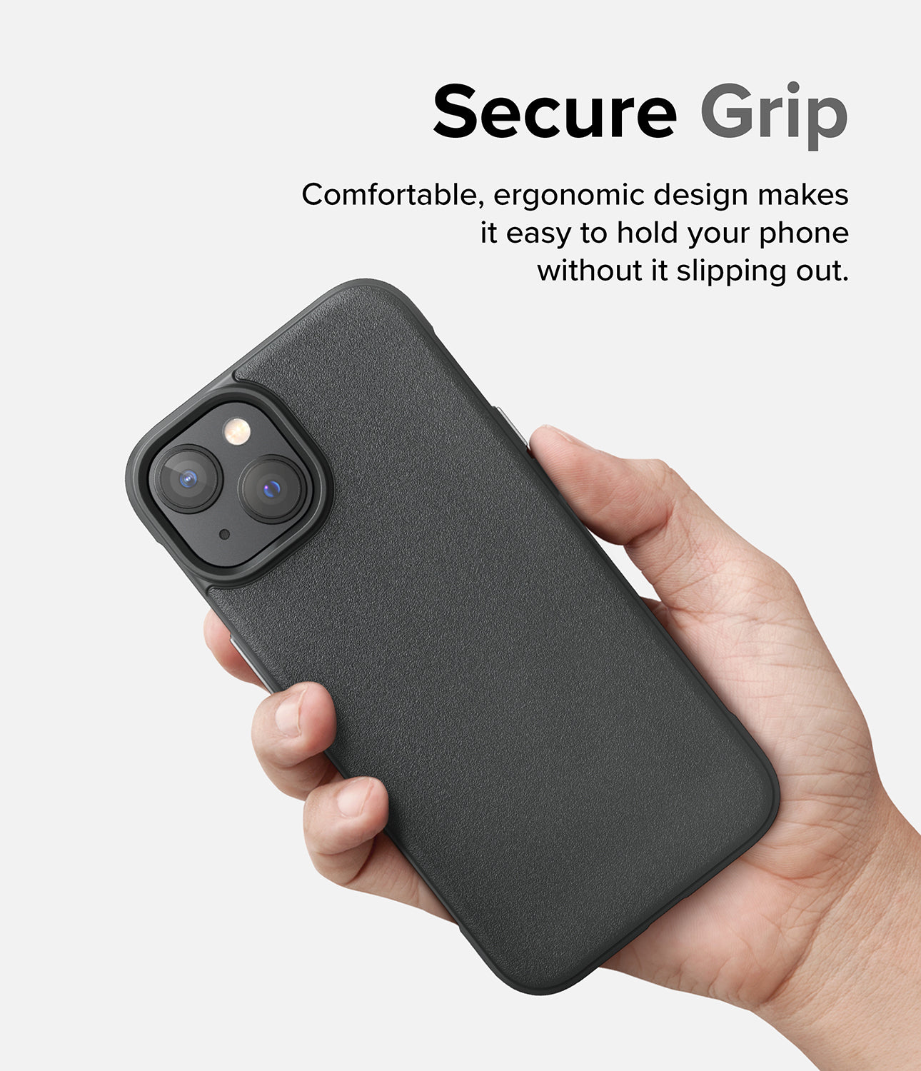 iPhone 14 Case | Onyx - Dark Gray - Secure Grip. Comfortable, ergonomic design makes it easy to hold your phone without it slipping out.