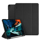 Smart Cover Apple Pencil Stand | iPad - A black textured tri-fold tablet case shown closed and open in landscape orientation, holding a tablet with a colorful abstract screen. The case has a small vertical 'XoloLite' brand mark on the front flap and includes a built-in stand.