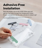 Holder Link Puffer | Finger - Adhesive-free installation method for a phone case with holder links on a light background.