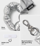 Holder Link Puffer | Finger - Silver finger strap with round carabiner and 360° swivel ring, featuring Ringke branding.