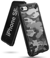 iPhone SE 2022 5G / SE 2020 / 8 Case | Fusion-X - Black rugged phone case with a grey camouflage back pattern.