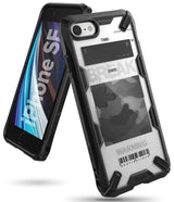 iPhone SE 2022 5G / SE 2020 / 8 Case | Fusion-X Design - iPhone SE 2022 5G / SE 2020 / 8 Case - Fusion-X Design - Rugged black phone case with camo and barcode graphic on clear back.