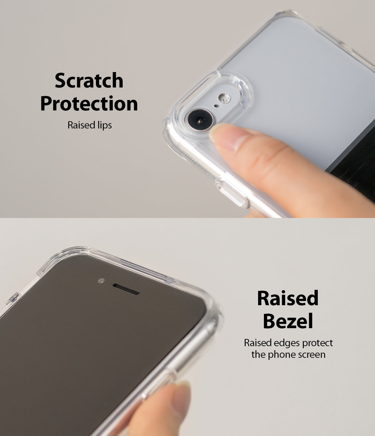 scratch protection raised lips with raised bezel and edges prtoect the phone screen