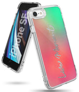 iPhone SE 2022 5G / SE 2020 Case | Fusion Design - Clear phone case with pink-to-green gradient and silver text.