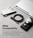Ringke 3-in-1 Fast Charging Multi Cable - Wide Compatibility. The 3-in-1 Fast Charging Multi Cable is compatible with various electronic devices from Type-C smartphones to iPhones, power banks, handheld fans, and more.