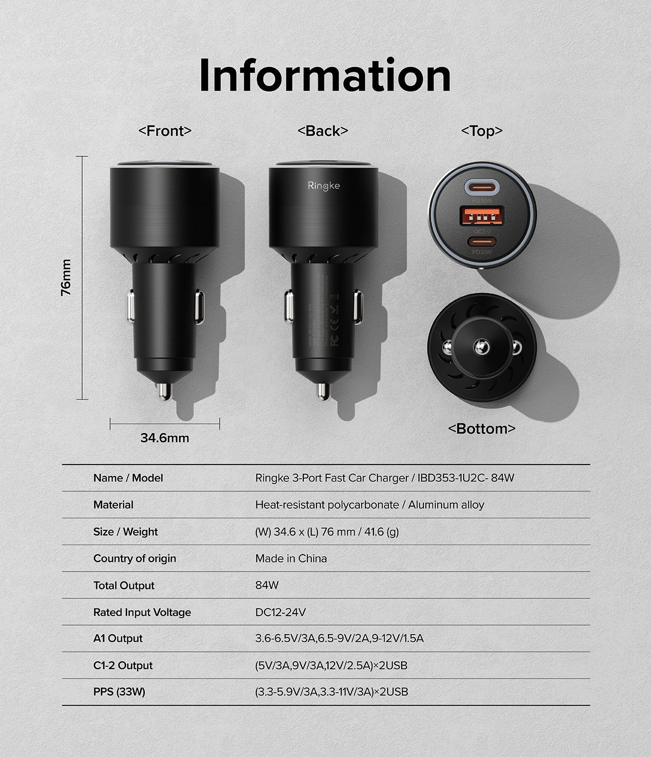 Ringke 3-Port Car Fast Charger - Information