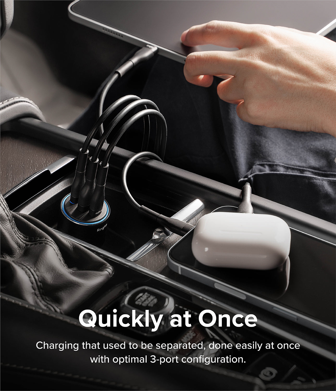 Ringke 3-Port Car Fast Charger - Quickly at Once. Charging that used to be separated, done easily at once with optimal 3-port configuration.