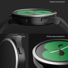 Raised screen bezel, tailored cutouts, finely engraved pattern