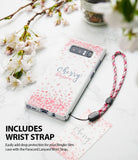 Galaxy Note 8 [Slim Cherry Blossom] [Limited Edition] - White phone case with pink petals and wrist strap on marble.