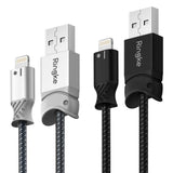 Smart Fish Charging Cable | Lightning [2 Pack] - Two braided USB-A to Lightning cables in silver and black with Ringke branding.