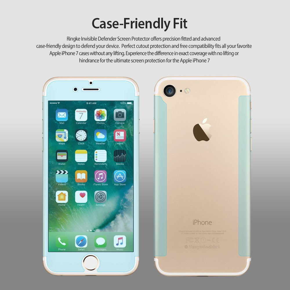 iPhone 7, Ringke® [Invisible Defender [Full Coverage] 2-Pack Screen Protector - Front and back views of an iPhone 7.
