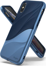iPhone XS Case | Wave - Two blue iPhone XS cases with a textured, wavy design and Ringke branding on the back.