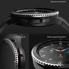 Raised screen bezel, tailored cutouts, finely engraved pattern