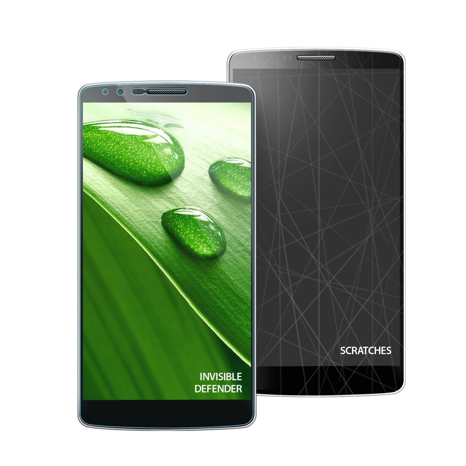 Nokia Lumia 625, Ringke® [INVISIBLE DEFENDER] 3 Pack Screen Protector - Nokia Lumia 625 Screen Protector - Two smartphones, one with a clear screen and one showing surface scratches.