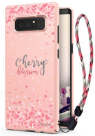 Galaxy Note 8 [Slim Cherry Blossom] [Limited Edition] - Pink phone case with cherry blossom petals and wrist strap.