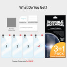 Galaxy S6 Active [INVISIBLE DEFENDER] 3+1 Pack Screen Protector - Four screen protectors, cleaning cloth, and tools.