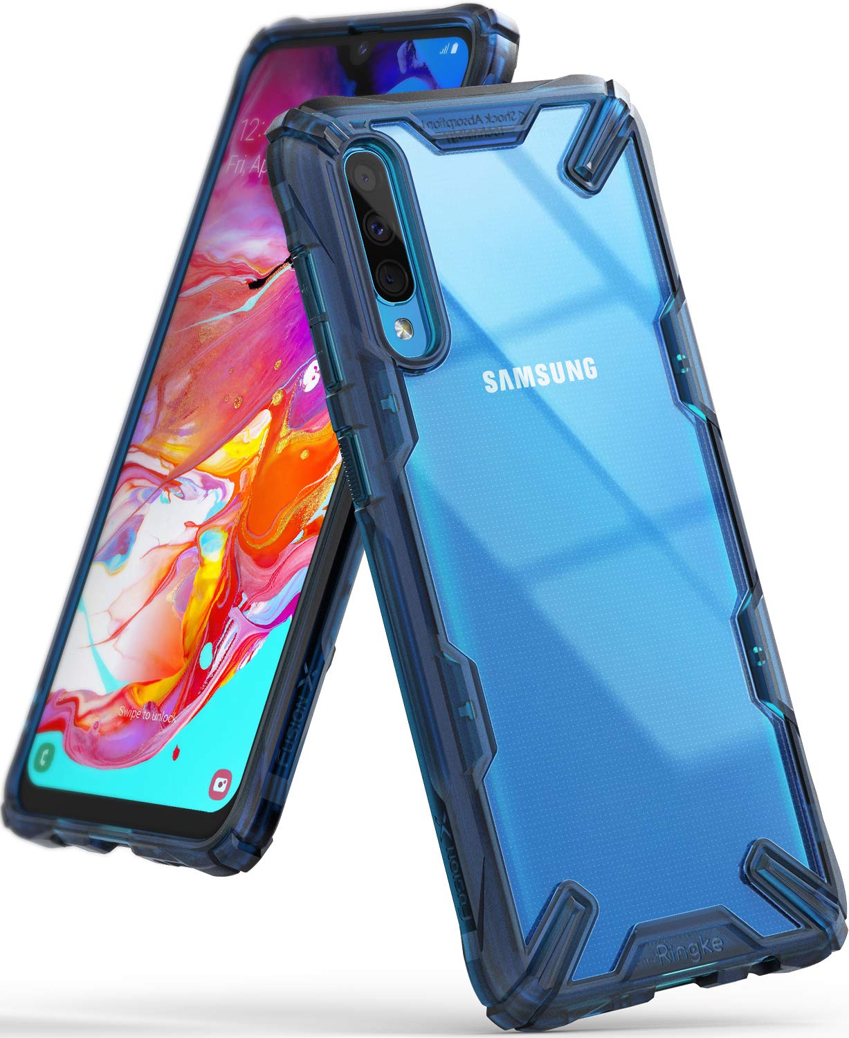 Galaxy A70, ringke fusion-x case, space blue