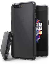 OnePlus 5 Case | Fusion - Clear protective phone case shown from back, front, and bottom angles on a white background.
