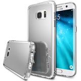 Galaxy S7 Edge Case | Mirror - A clear, reflective mirror-finish phone case shown on and off a Galaxy S7 Edge smartphone.