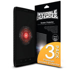 Droid Maxx [INVISIBLE DEFENDER] 3 Pack - Droid Maxx phone next to a black retail box for a 3-pack of screen protectors.