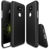 LG G5 Case | Slim - Matte black phone case shown from front, back, and side angles on an LG G5 smartphone.