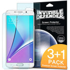 Galaxy Note 5 Screen Protector | Film - Galaxy Note 5 Screen Protector - Invisible Defender film packaging with a 3+1 pack label and a clear screen protector.