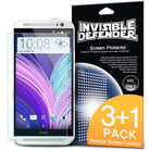 HTC One M9 [INVISIBLE DEFENDER] 3+1 Pack - HTC One M9 smartphone next to a 3+1 pack of Invisible Defender screen protectors.