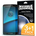Droid Maxx 2 [INVISIBLE DEFENDER] 3+1 Pack - Droid Maxx 2 smartphone with a clear screen protector and retail packaging.