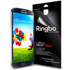 Galaxy S4 (S4 i9500 2013 Model) [ULTIMATE CLEAR PLUS] 2 Pack Screen Protector - Galaxy S4 Screen Protector - Samsung Galaxy S4 next to a Ringbo Ultimate Clear Plus screen protector retail package.