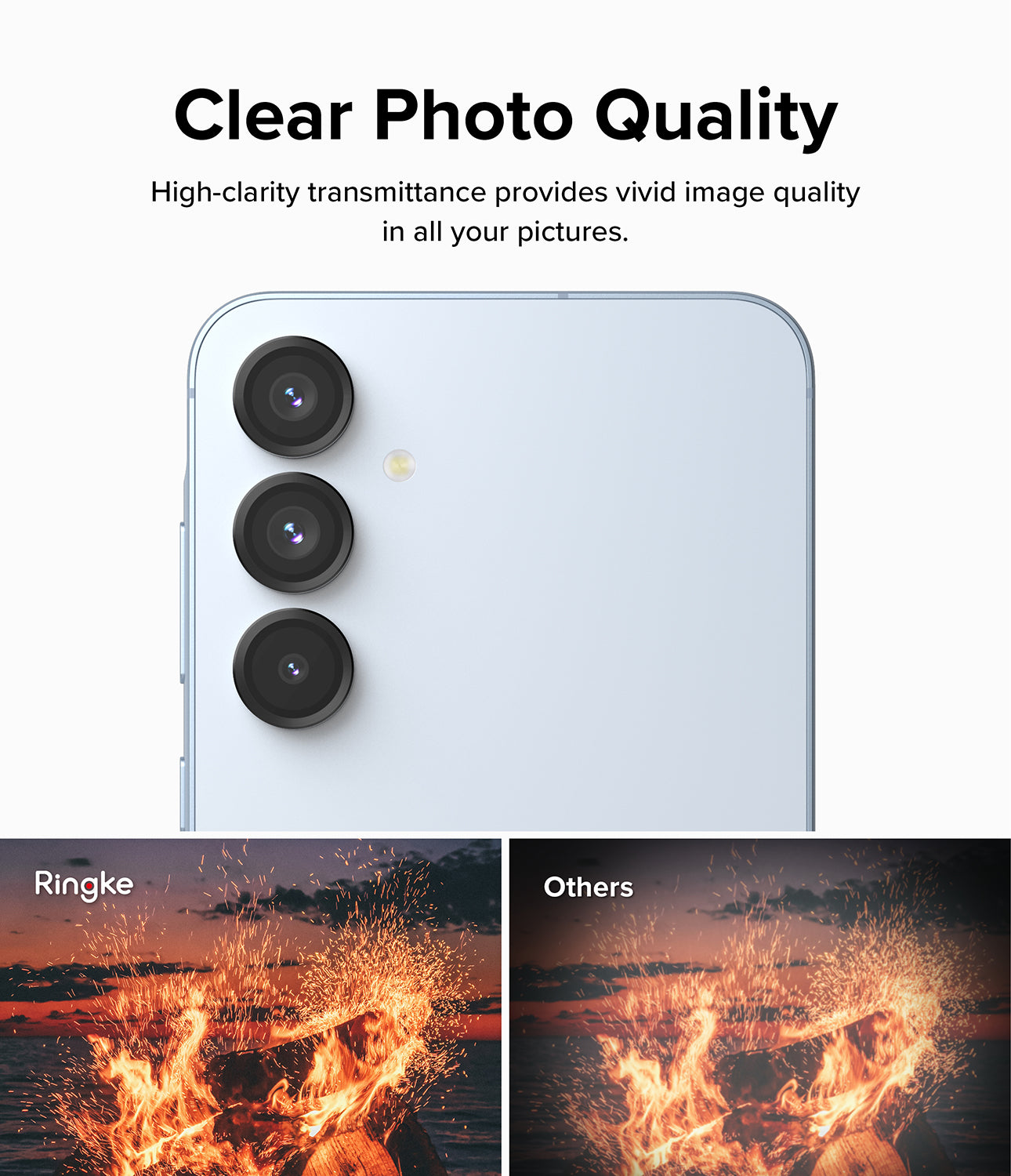 Galaxy A55 / A35 Camera Lens Frame Glass Protector - Clear Photo Quality. High-clarity transmittance provides vivid image quality in all your pictures.