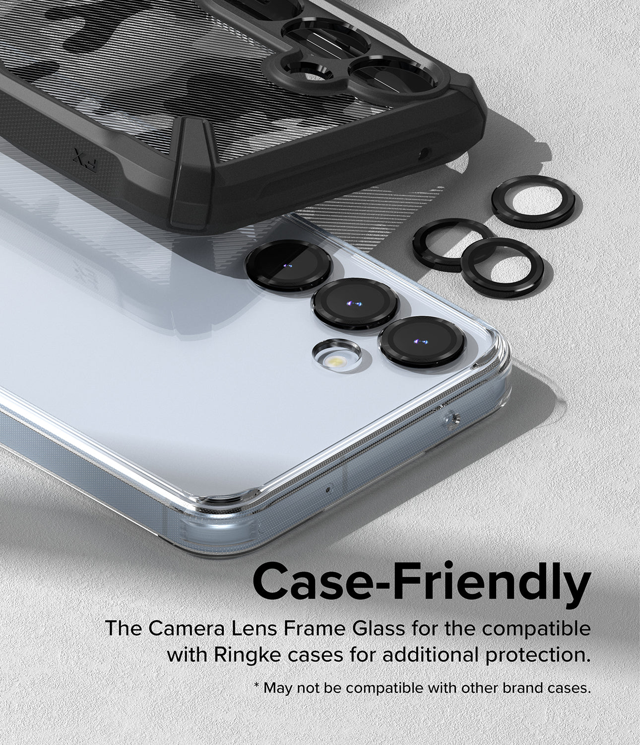 Galaxy A55 / A35 Camera Lens Frame Glass Protector - Case-Friendly. The Camera Lens Frame Glass for the compatible with Ringke cases for additional proteciton.