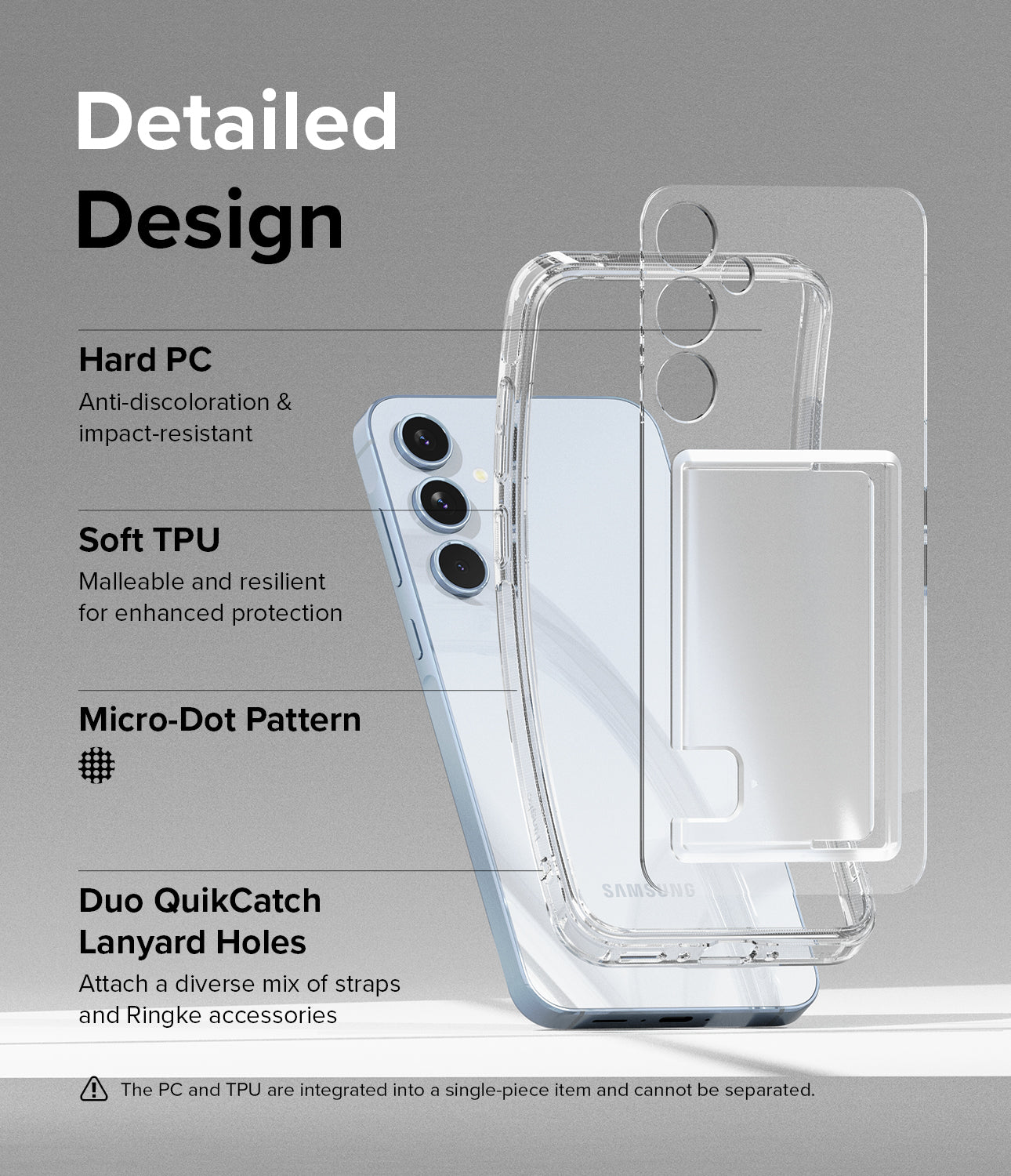 Galaxy A35 Case | Fusion Card - Detailed Design. Anti-discoloration and impact-resistant with Hard PC. Malleable and resilient for enhanced protection with Soft TPU. Micro-Dot Pattern. Duo QuikCatch Lanyard Holes to attach a diverse mix of straps and Ringke accessories.