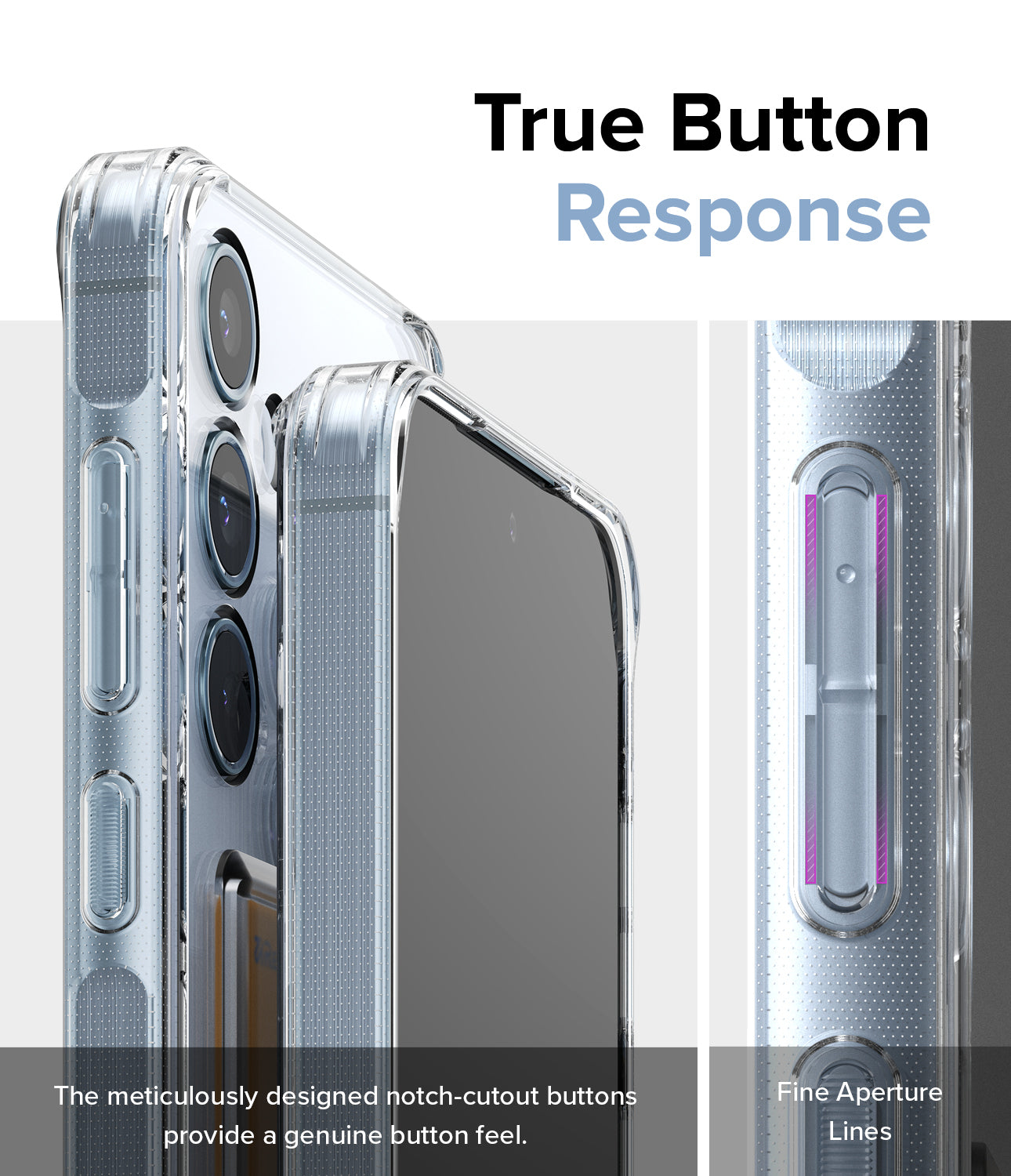 Galaxy A35 Case | Fusion Card - True Button Response. The meticulously designed notch-cutout buttons provide a genuine button feel. Fine Aperture Lines