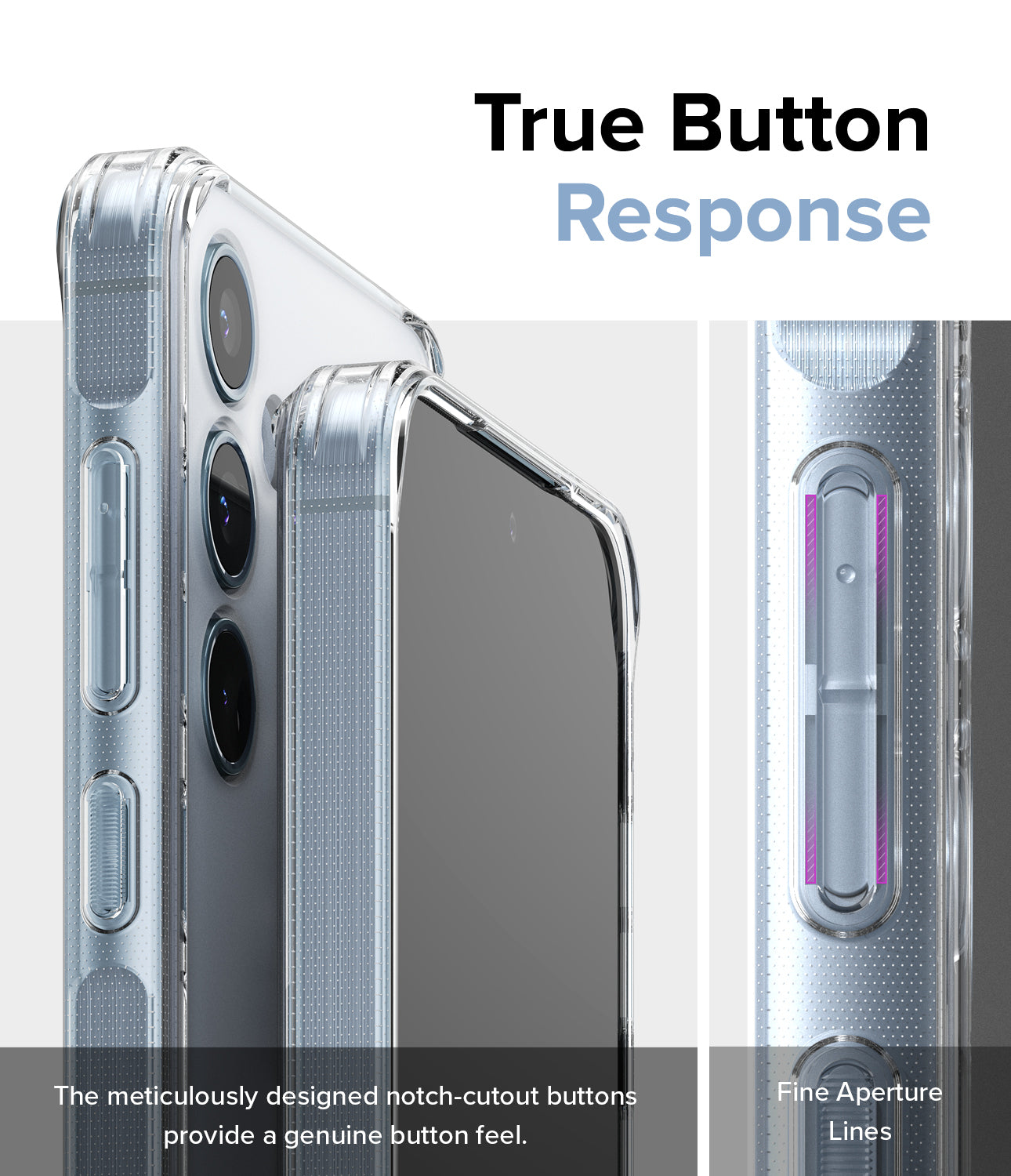 Galaxy A35 Case | Fusion Matte - True Button Response. The meticulously designed notch-cutout buttons provide a genuine button feel. Fine Aperture Lines.