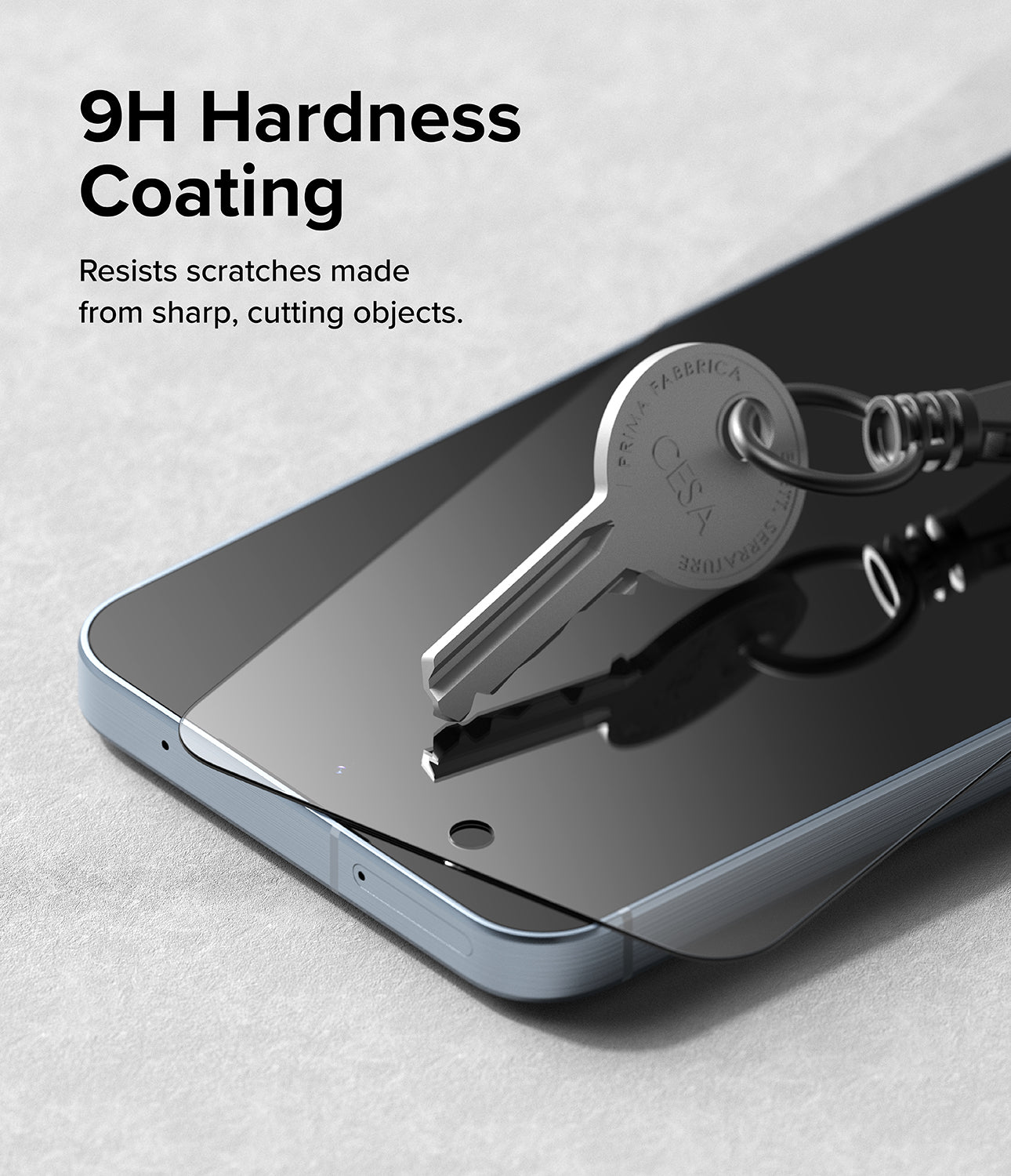 Galaxy A35 Screen Protector | Easy Slide Tempered Glass - 9H Hardness Coating. Resists scratches made from sharp, cutting objects.