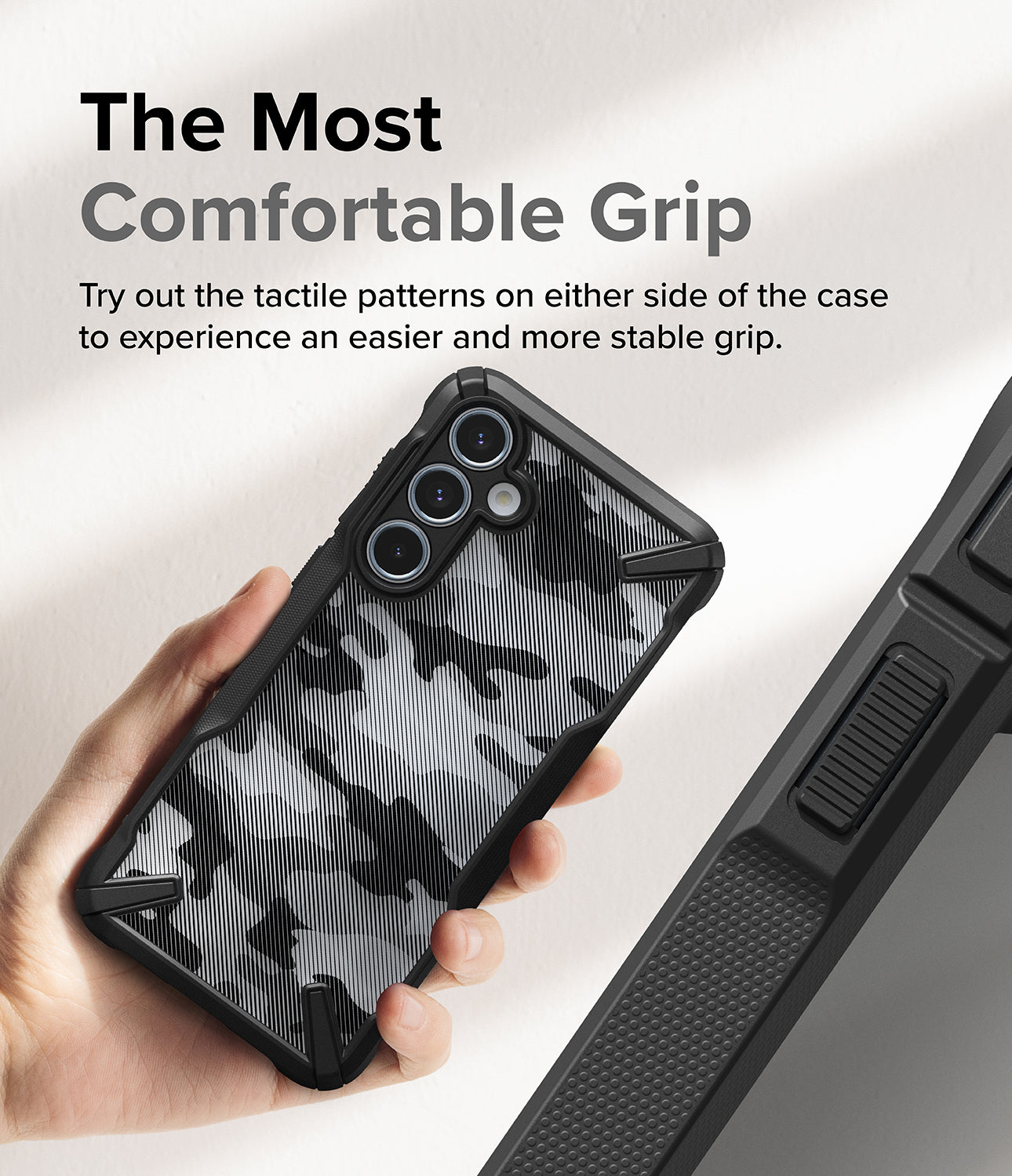 Galaxy A55 Case | Fusion-X - The Most Comfortable Grip. Try out the tactile patterns on either side of the case to experience an easier and more stable grip.