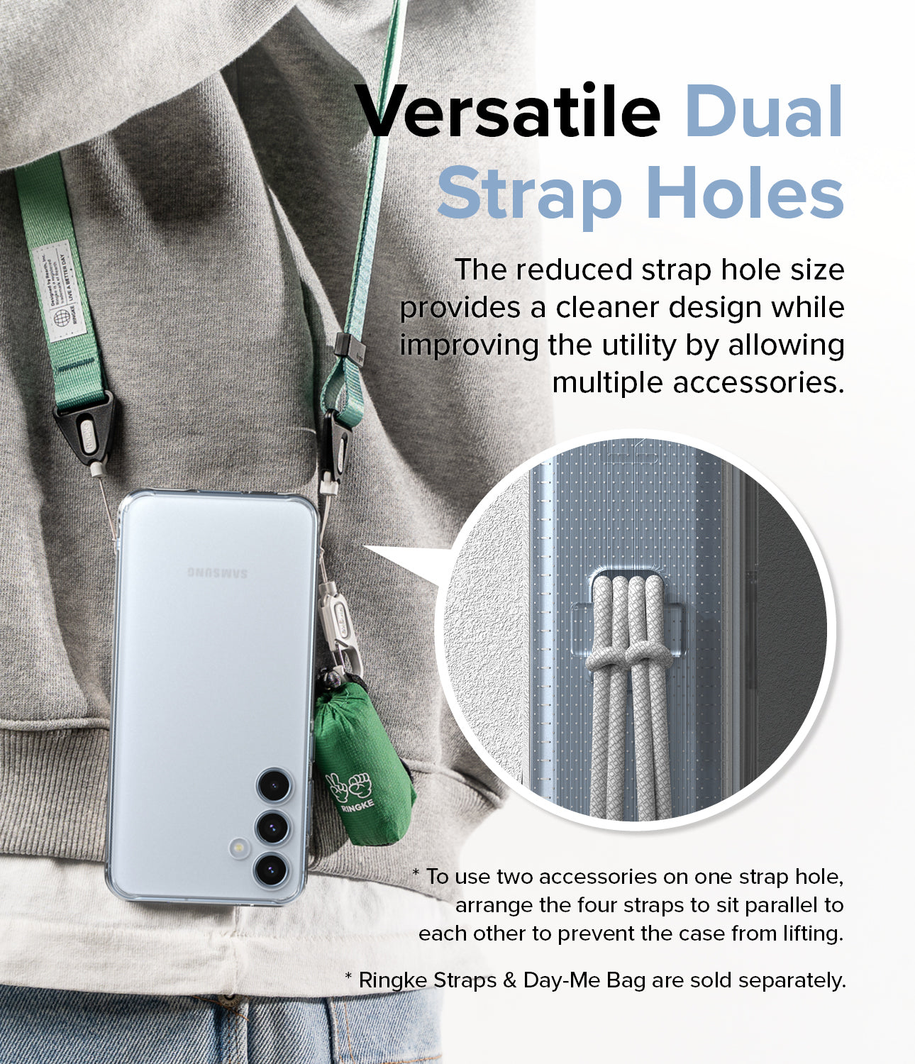 Galaxy A55 Case | Fusion Matte - Versatile Dual Strap Holes. The reduced strap hole size provides a cleaner design while improving the utility by allowing multiple accessories.