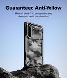 [Bundle] Galaxy A57 | Fusion-X - Black Fusion-X phone case with a textured back resting on a rock against a blue sky.