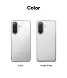 Galaxy A57 5G Case | Fusion - Two Galaxy A57 phones in clear and matte clear Fusion cases side-by-side.