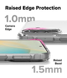 Galaxy A57 5G Case | Fusion - Clear phone case showing 1.0mm camera edge and 1.5mm screen bezel protection highlights.