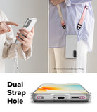 Galaxy A57 5G Case | Fusion - Clear phone case with dual strap holes, shown worn with lanyards and held in hand.