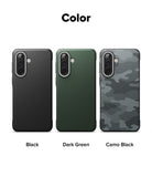 Galaxy A57 5G Case | Onyx - Three phone cases in black, dark green, and camo black arranged side-by-side on a white background.