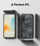 Galaxy A57 5G Case | Onyx - Multiple views of a black camo phone case showing front, back, and side profiles on a grey background.
