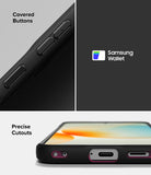 Galaxy A57 5G Case | Onyx - Close-up of black phone case showing covered buttons, Samsung Wallet compatibility, and precise cutouts.