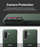 Galaxy A57 5G Case | Onyx - Comparison showing Ringke case camera coverage versus a standard case with exposed areas.