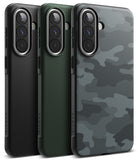 Galaxy A57 5G Case | Onyx - Three phone cases in black, dark green, and grey camouflage, showing back camera cutouts.