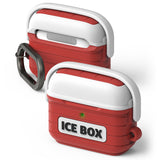 AirPods 3 Silicone Case | Ice Box - Red and white cooler-style silicone case with a black carabiner and Ice Box logo.