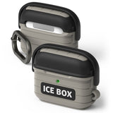 AirPods 3 Silicone Case | Ice Box - Two-tone gray and black ribbed silicone case with ICE BOX branding and a carabiner.
