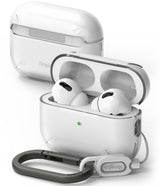 AirPods Pro 2 Case | Layered - Multiple AirPods Pro 2 cases in black, white, and purple displayed on geometric pedestals.
